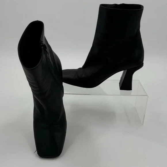 Furla Sirena Black Leather Square-Toe Ankle Boots Size7.5 or  38.5 Made In Italy - Picture 2 of 15